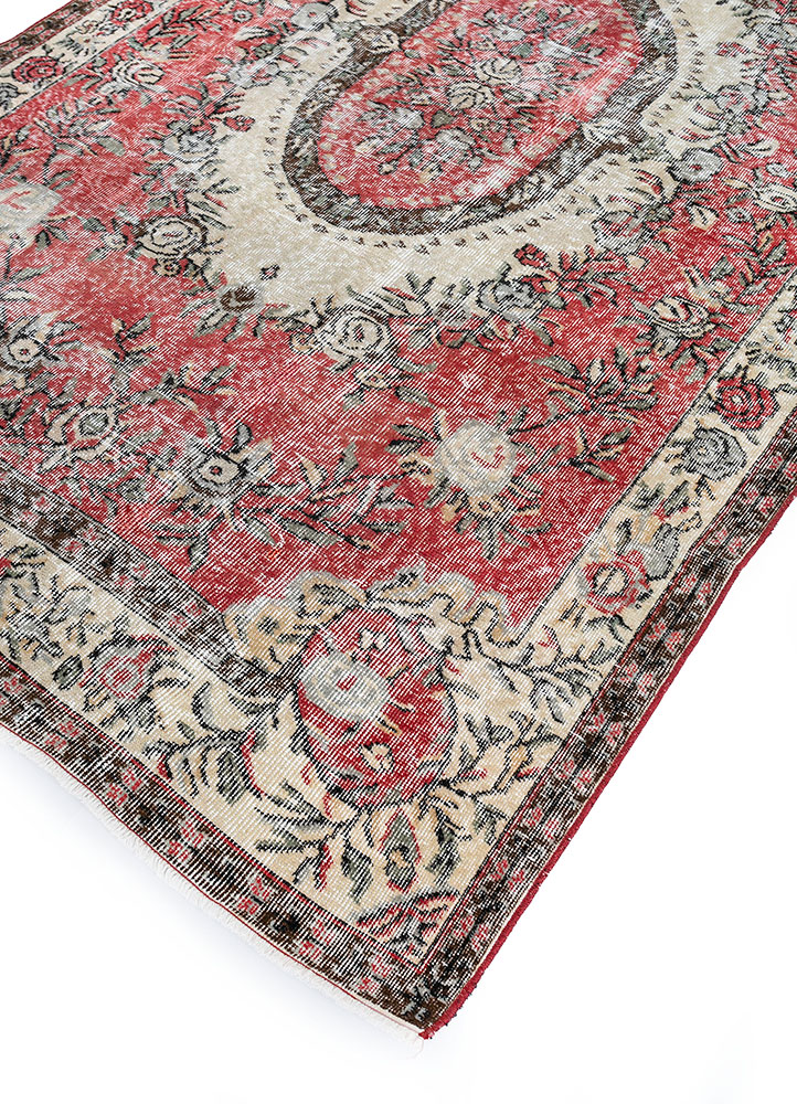 vintage red and orange wool hand knotted Rug - FloorShot