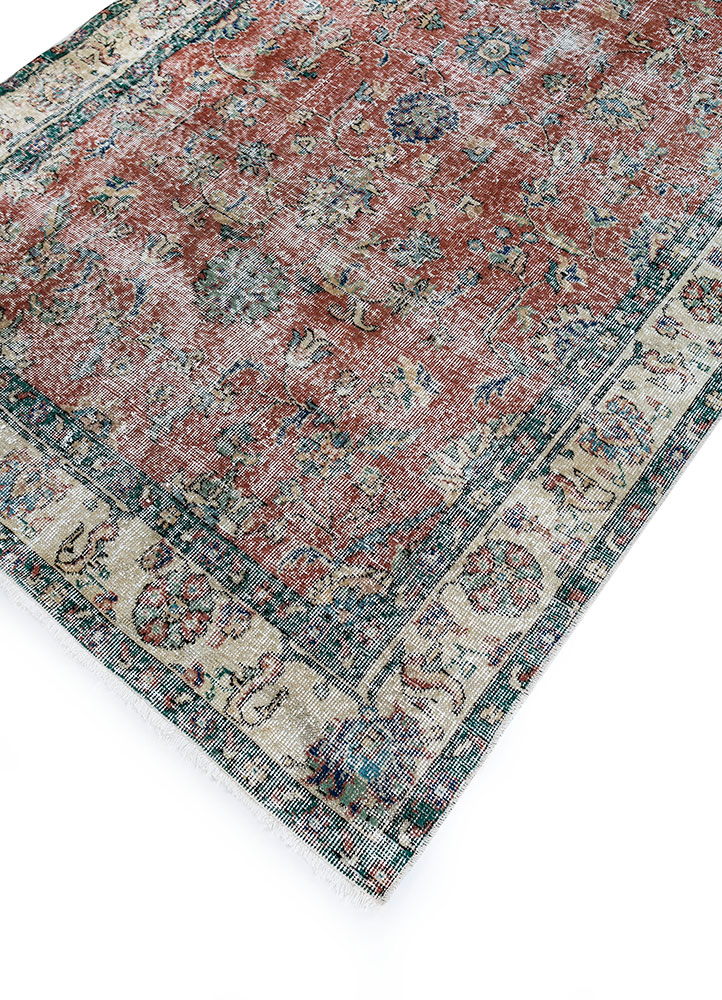 vintage red and orange wool hand knotted Rug - FloorShot