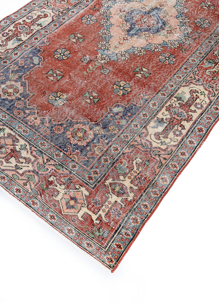 vintage red and orange wool hand knotted Rug - FloorShot
