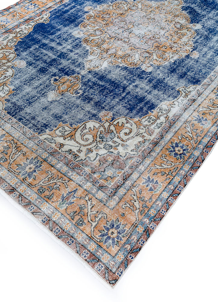 vintage blue wool hand knotted Rug - FloorShot