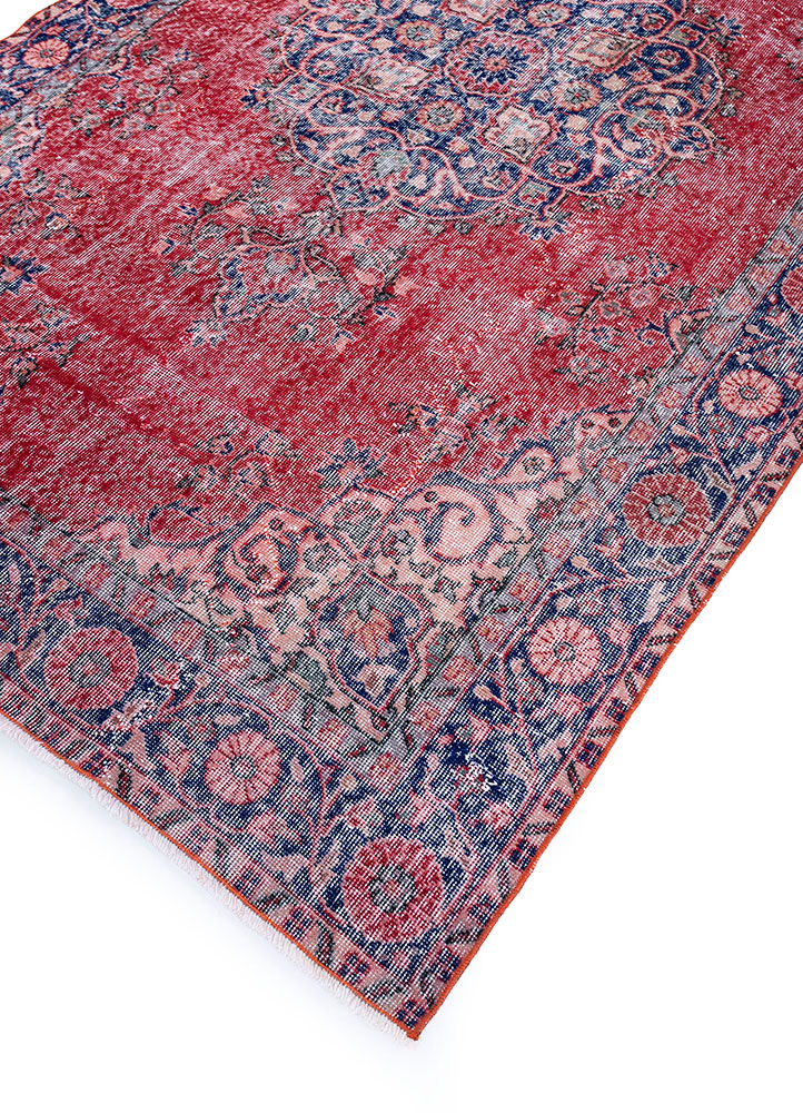 vintage red and orange wool hand knotted Rug - FloorShot