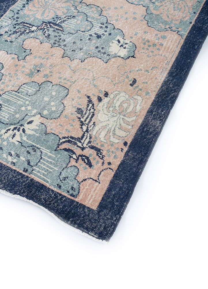 vintage blue wool hand knotted Rug - FloorShot
