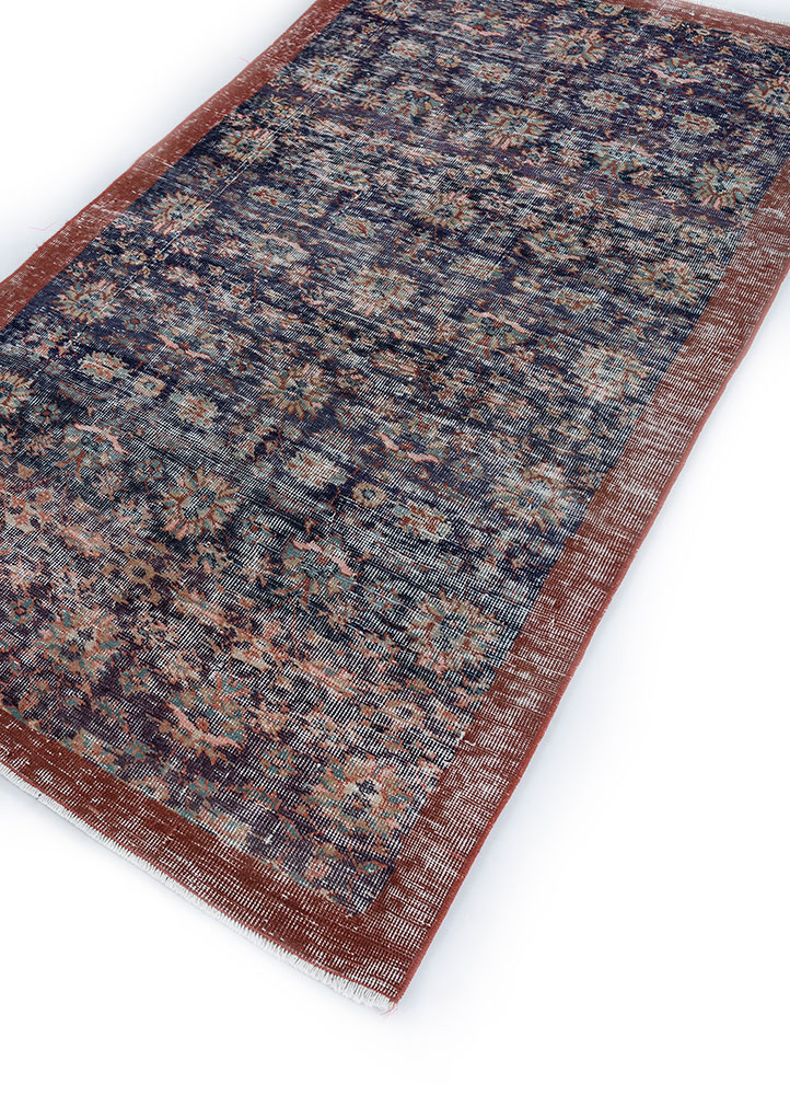 vintage blue wool hand knotted Rug - FloorShot