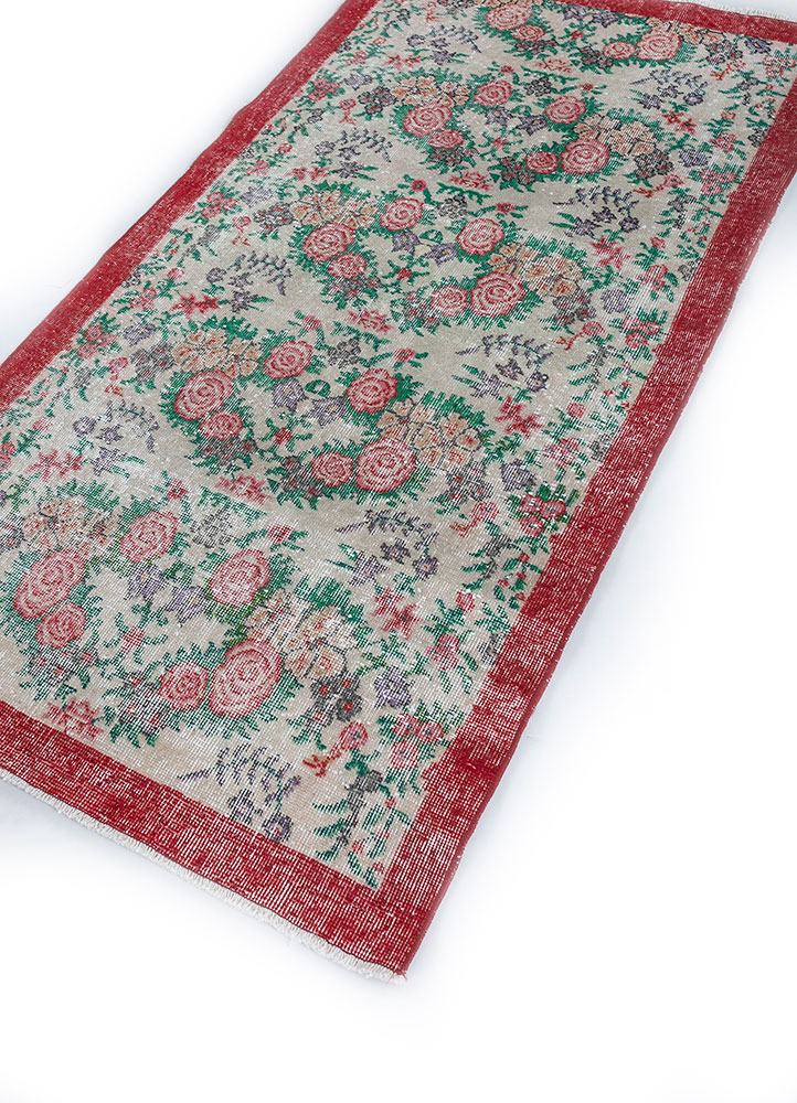 vintage green wool hand knotted Rug - FloorShot