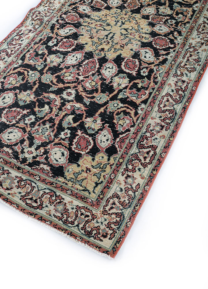 vintage grey and black wool hand knotted Rug - FloorShot