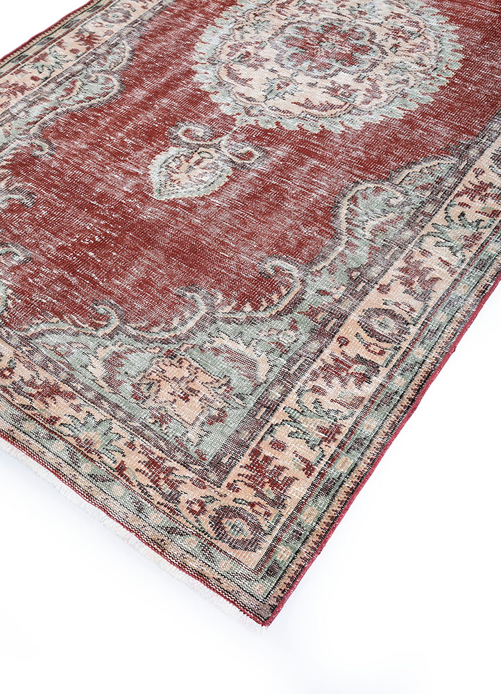 vintage red and orange wool hand knotted Rug - FloorShot