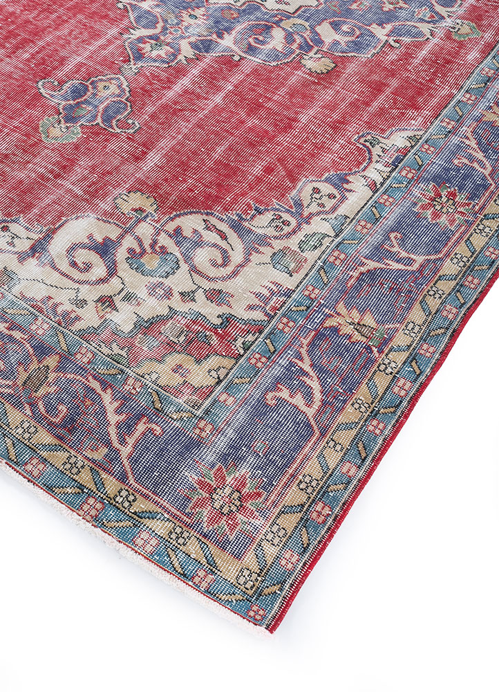 vintage red and orange wool hand knotted Rug - FloorShot