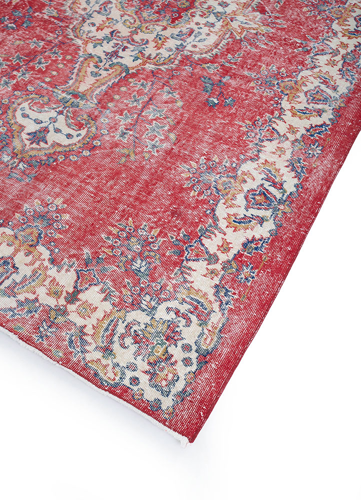 vintage red and orange wool hand knotted Rug - FloorShot