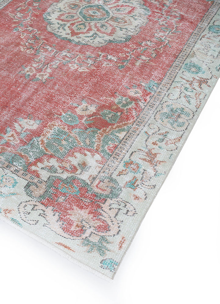 vintage red and orange wool hand knotted Rug - FloorShot