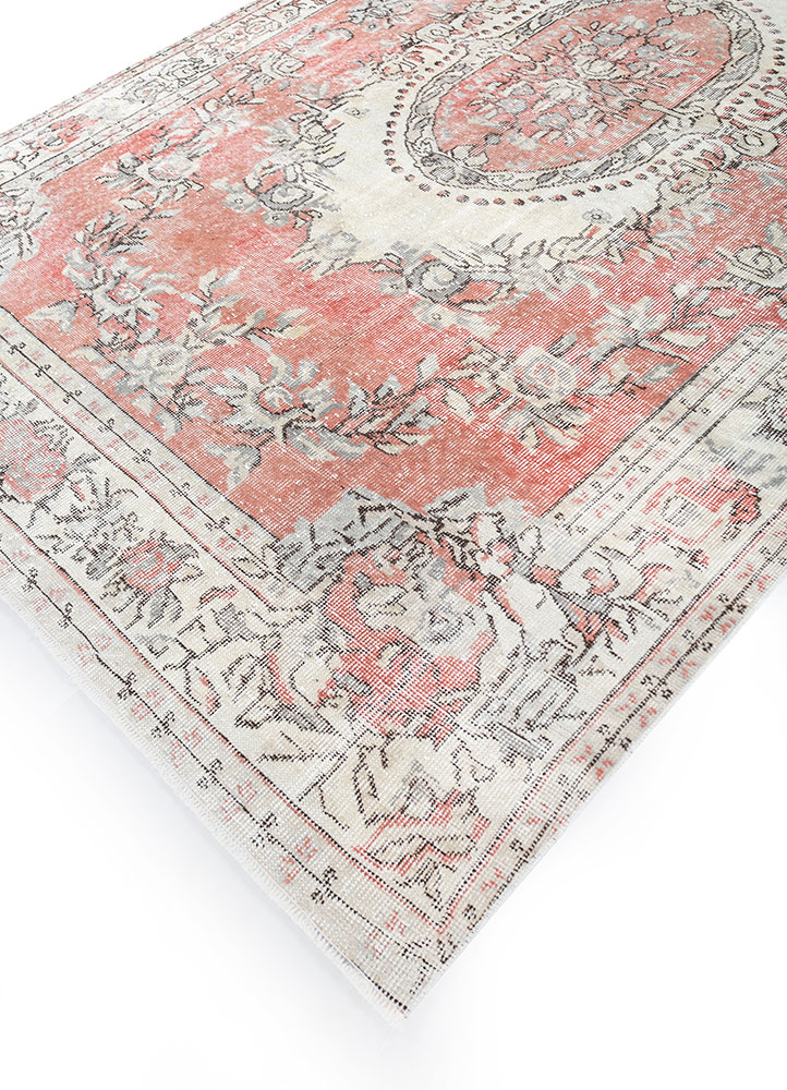 vintage red and orange wool hand knotted Rug - FloorShot