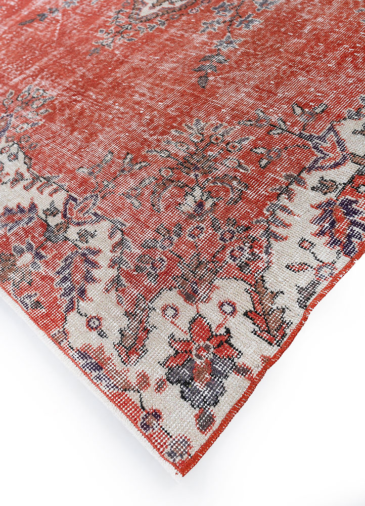 vintage red and orange wool hand knotted Rug - FloorShot