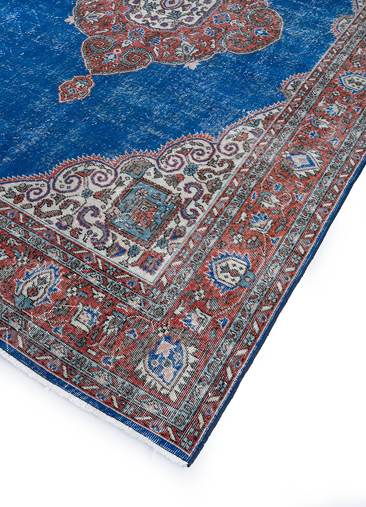 vintage blue wool hand knotted Rug - FloorShot