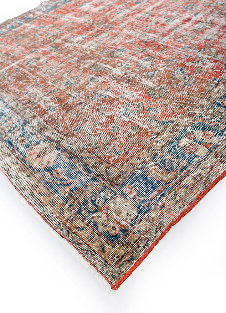 vintage red and orange wool hand knotted Rug - FloorShot
