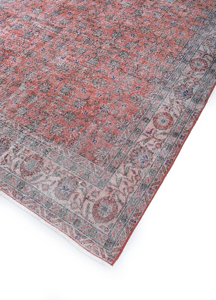 vintage red and orange wool hand knotted Rug - FloorShot