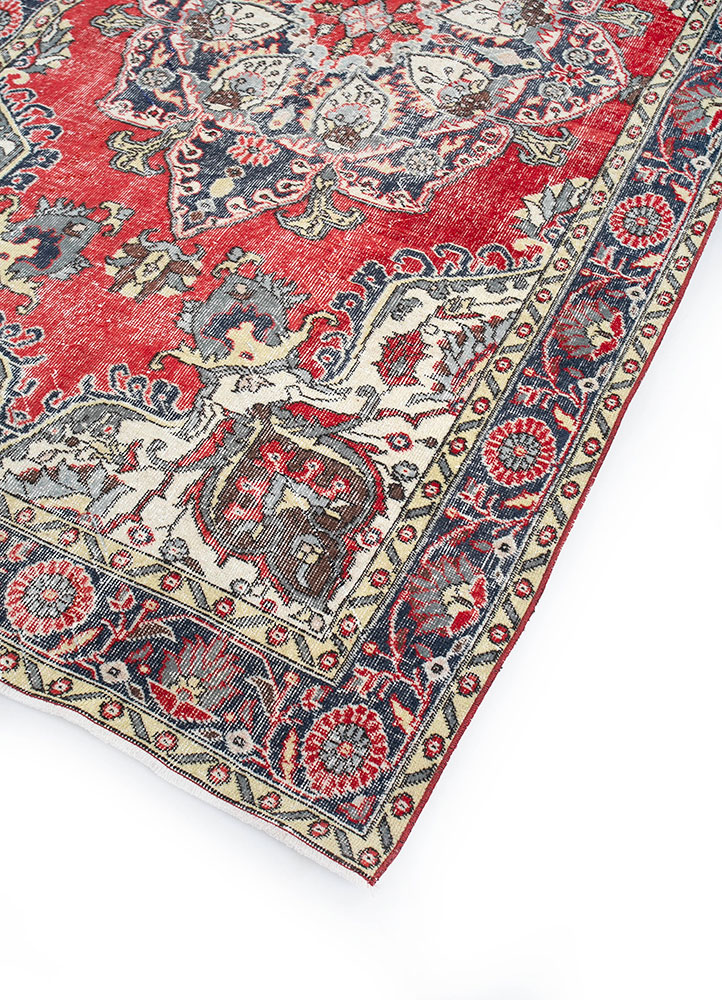 vintage red and orange wool hand knotted Rug - FloorShot