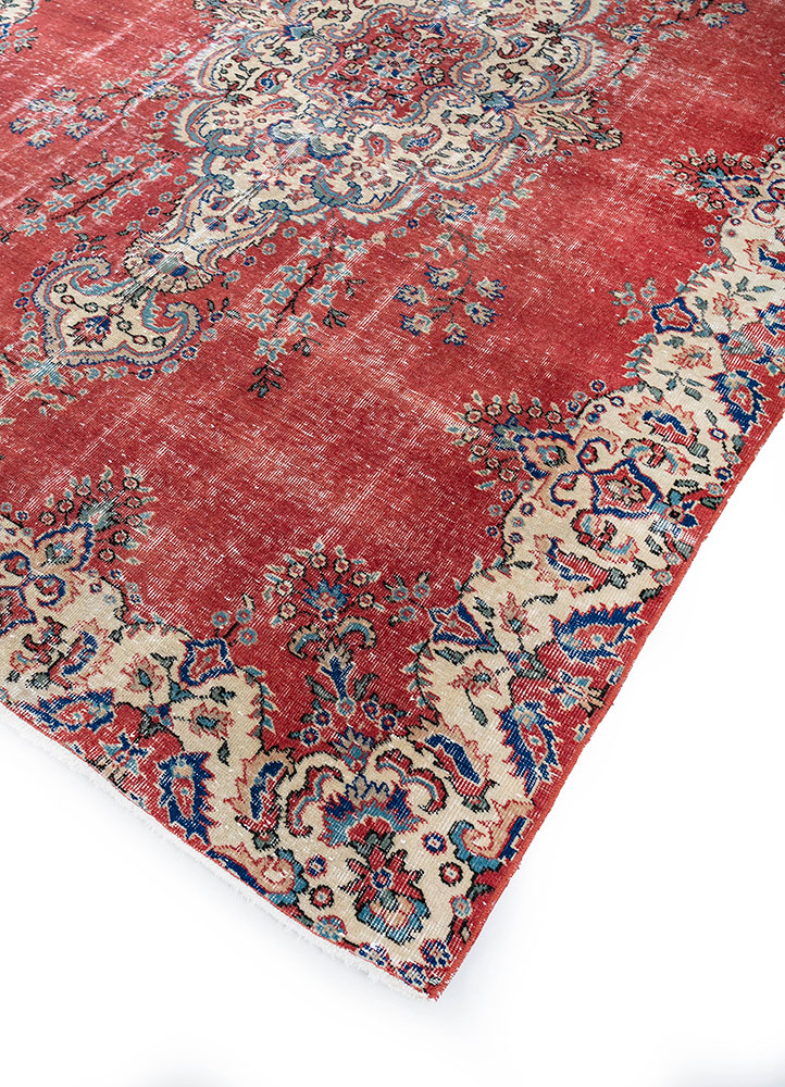 vintage red and orange wool hand knotted Rug - FloorShot