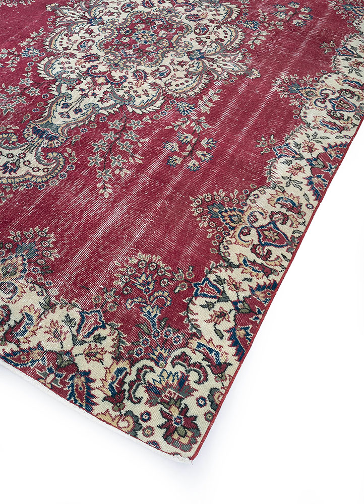 vintage red and orange wool hand knotted Rug - FloorShot