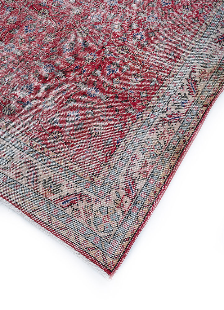 vintage red and orange wool hand knotted Rug - FloorShot