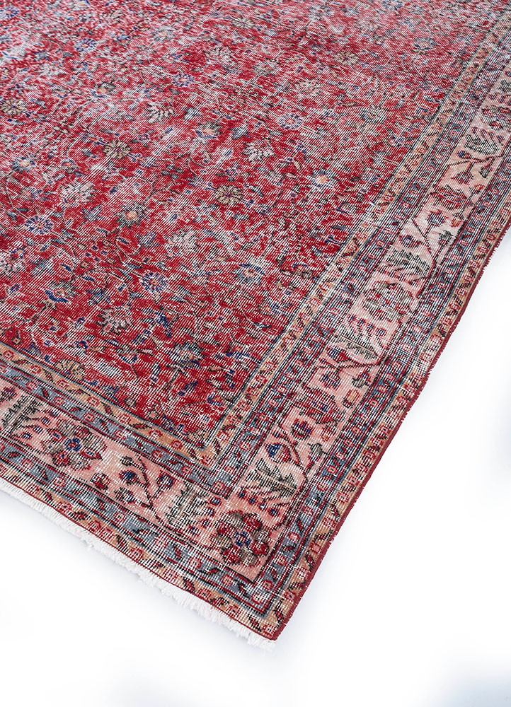 vintage red and orange wool hand knotted Rug - FloorShot