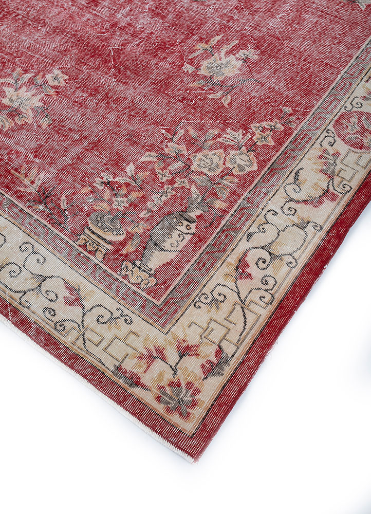 vintage red and orange wool hand knotted Rug - FloorShot