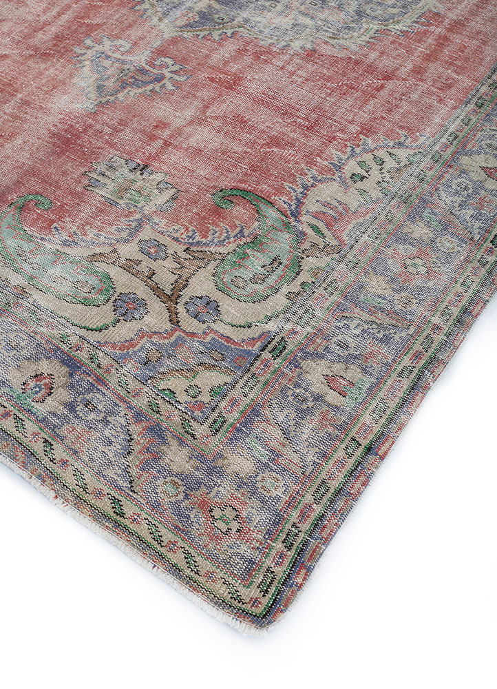 vintage red and orange wool hand knotted Rug - FloorShot