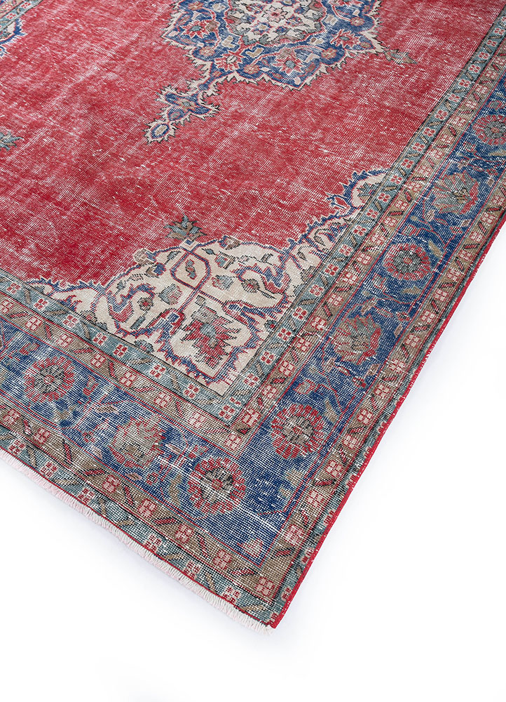 vintage red and orange wool hand knotted Rug - FloorShot