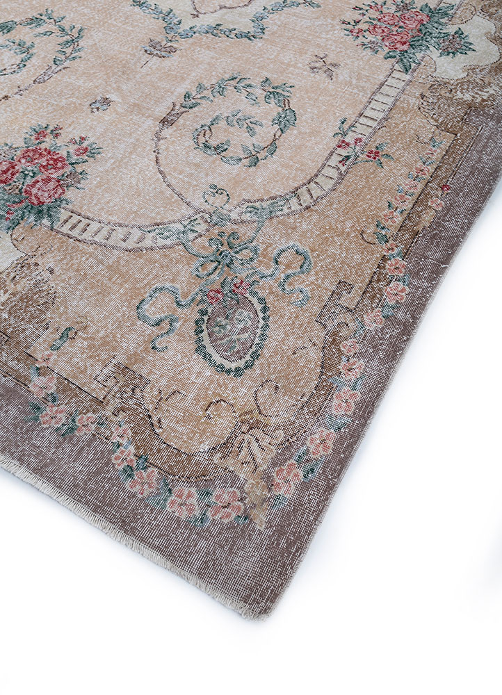vintage beige and brown wool hand knotted Rug - FloorShot