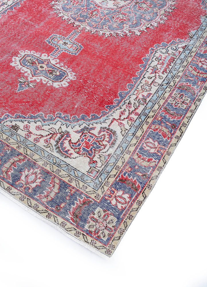 vintage red and orange wool hand knotted Rug - FloorShot