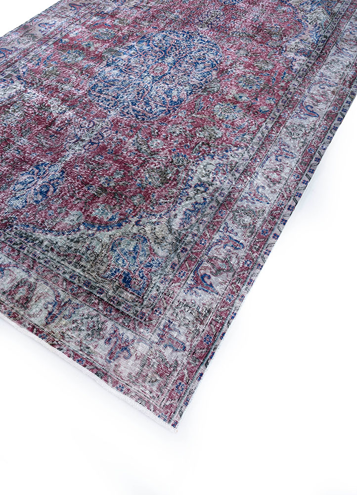 vintage pink and purple wool hand knotted Rug - FloorShot