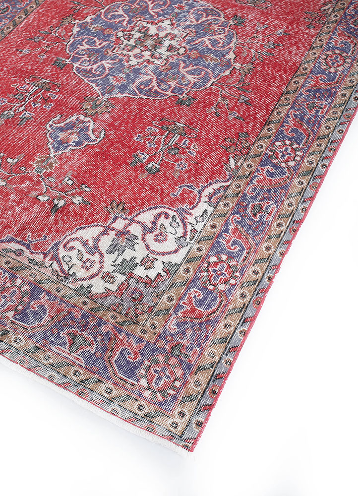 vintage red and orange wool hand knotted Rug - FloorShot