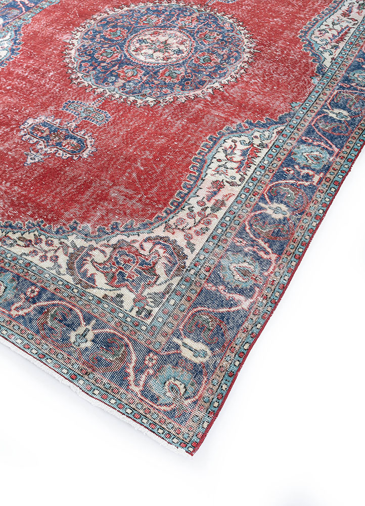 vintage red and orange wool hand knotted Rug - FloorShot