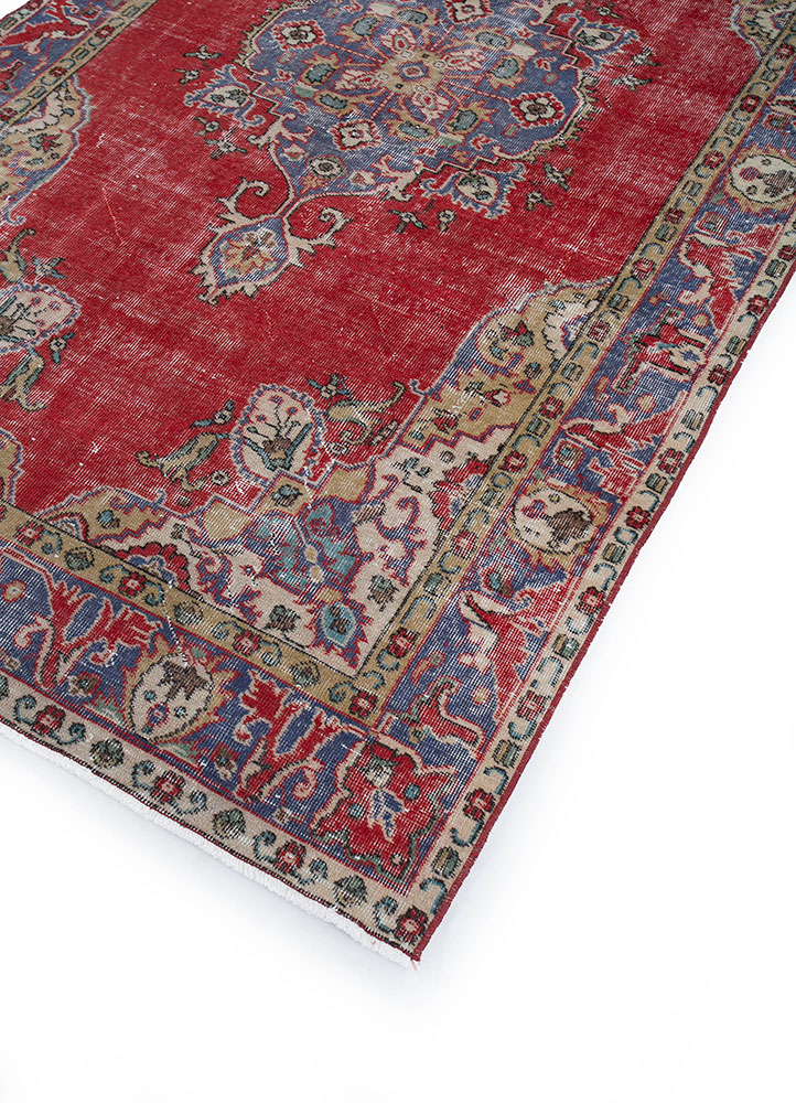 vintage red and orange wool hand knotted Rug - FloorShot