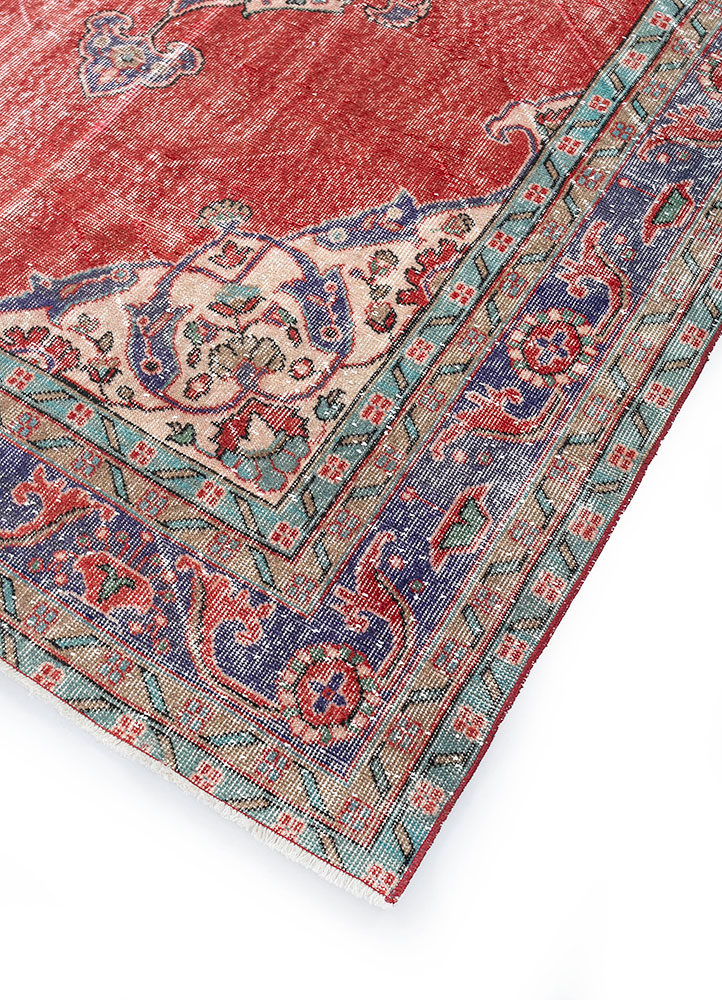 vintage red and orange wool hand knotted Rug - FloorShot