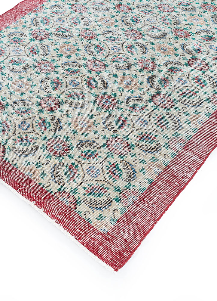 vintage red and orange wool hand knotted Rug - FloorShot