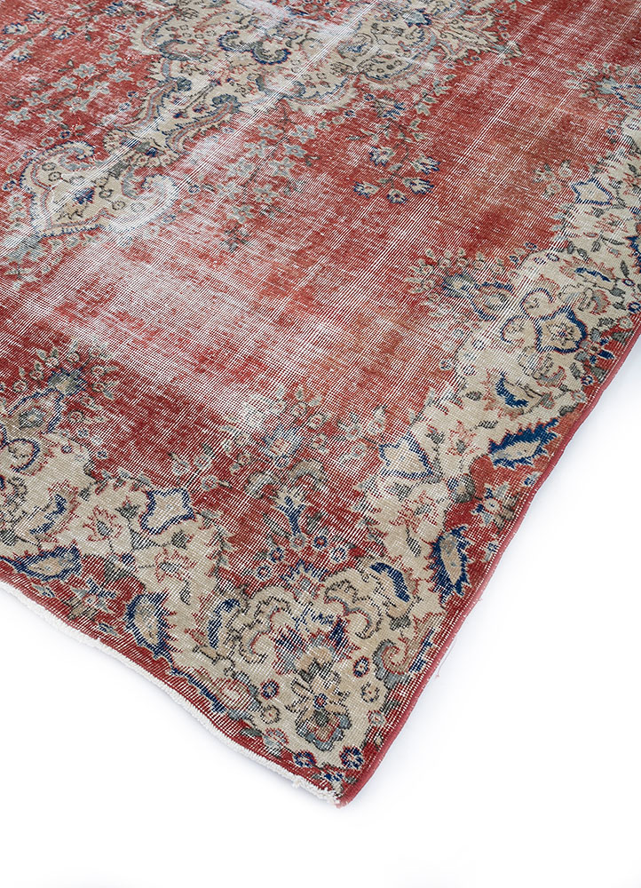 vintage red and orange wool hand knotted Rug - FloorShot