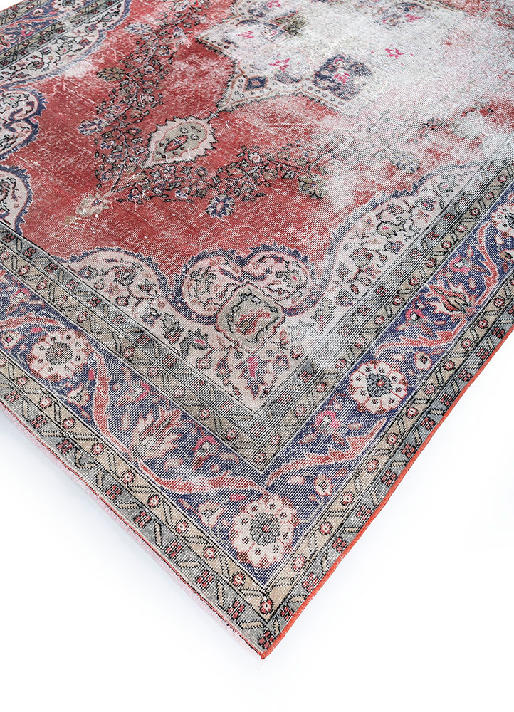 vintage red and orange wool hand knotted Rug - FloorShot
