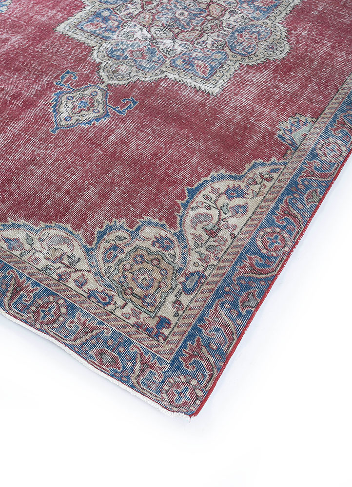 vintage red and orange wool hand knotted Rug - FloorShot