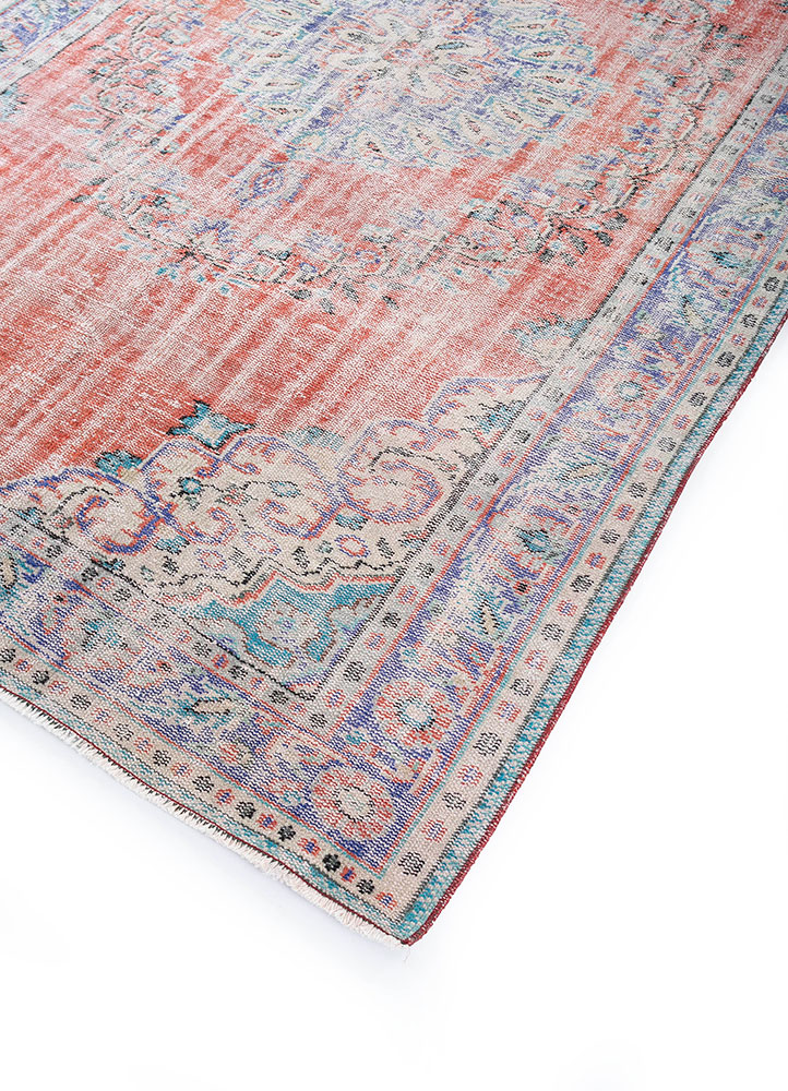 vintage red and orange wool hand knotted Rug - FloorShot