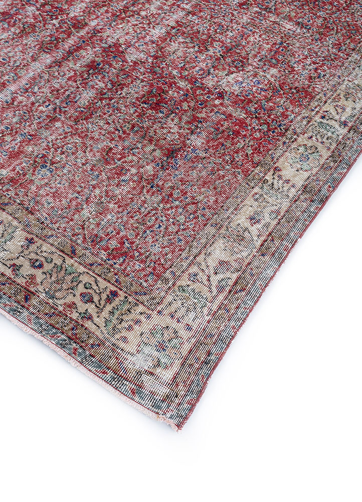 vintage red and orange wool hand knotted Rug - FloorShot