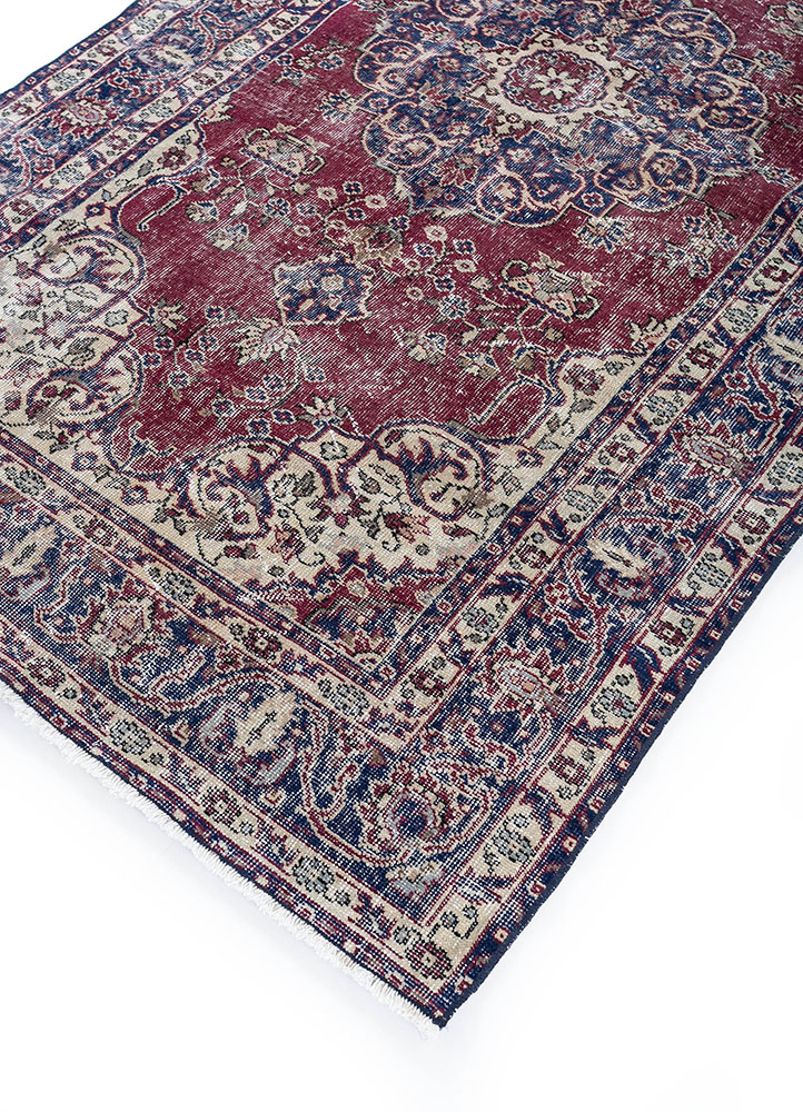 vintage red and orange wool hand knotted Rug - FloorShot