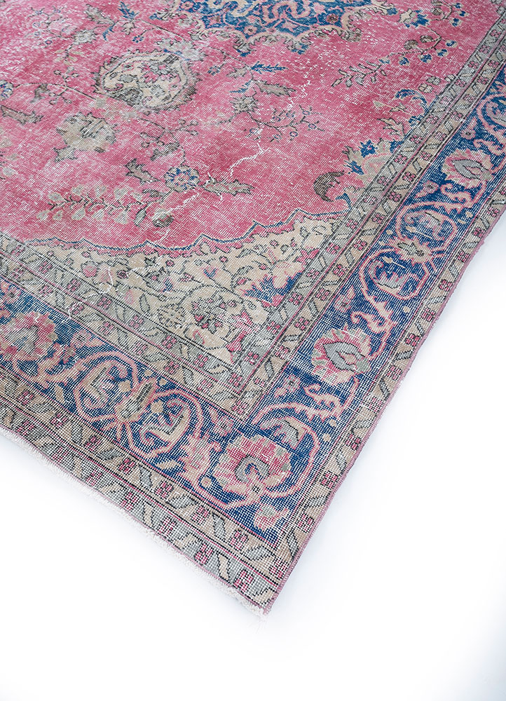 vintage pink and purple wool hand knotted Rug - FloorShot