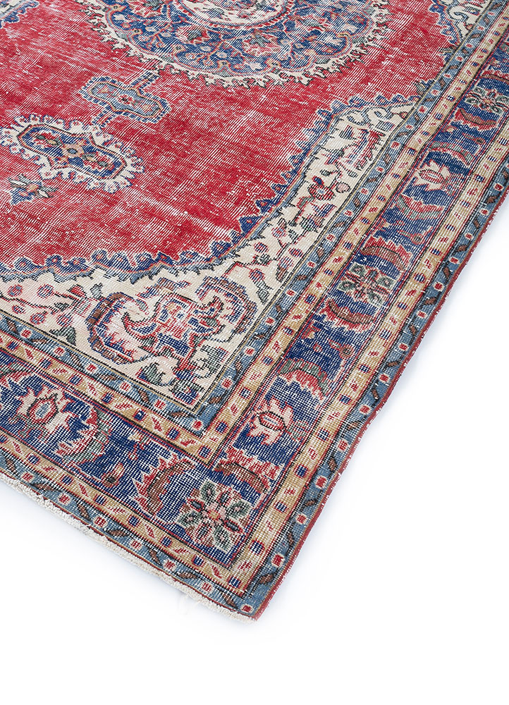 vintage red and orange wool hand knotted Rug - FloorShot
