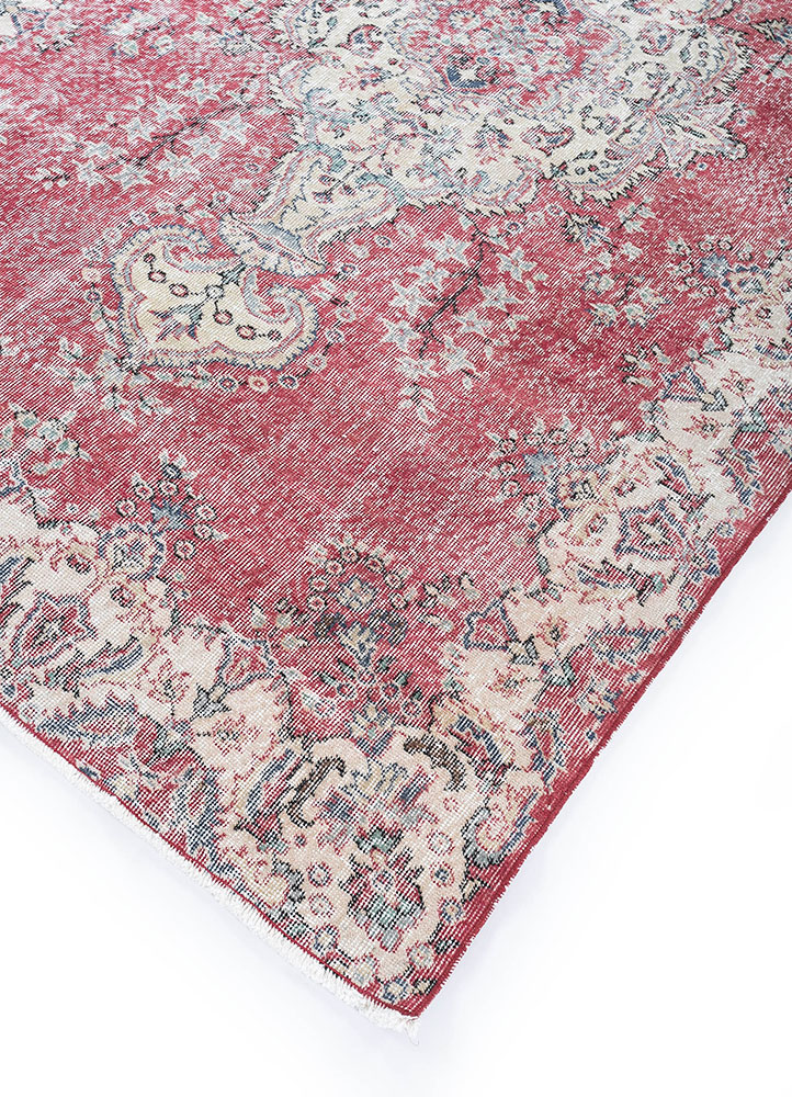 vintage red and orange wool hand knotted Rug - FloorShot