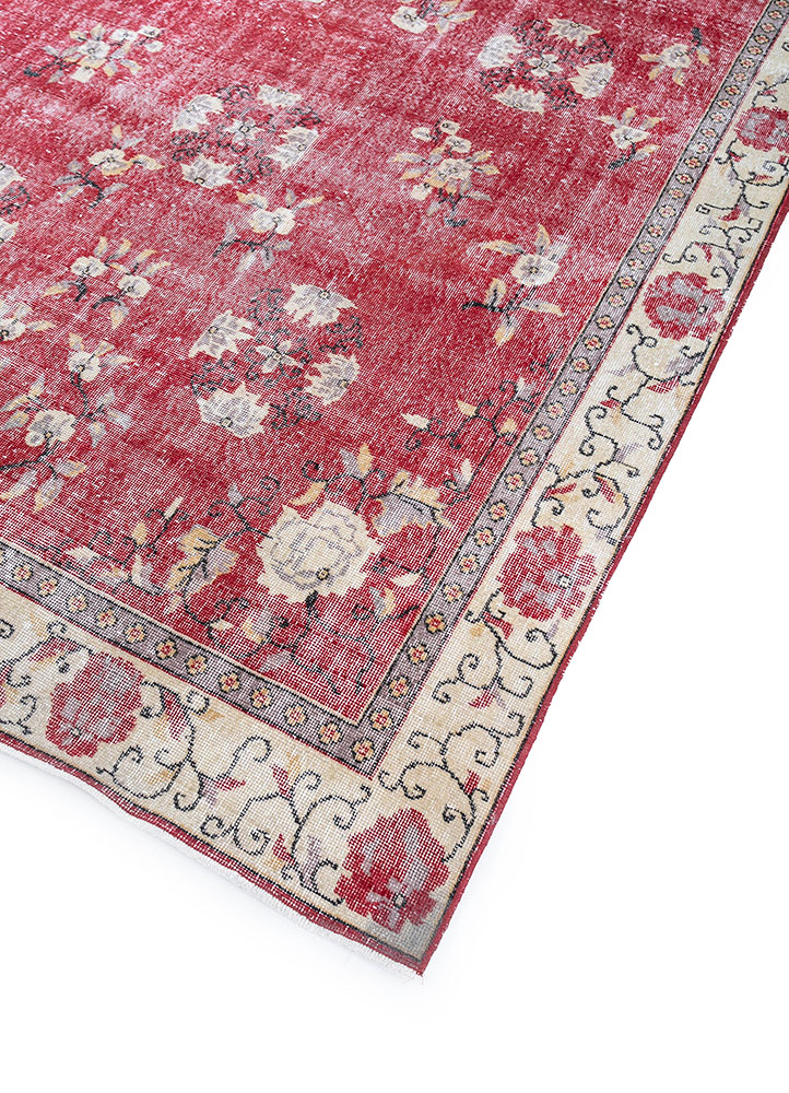 vintage red and orange wool hand knotted Rug - FloorShot