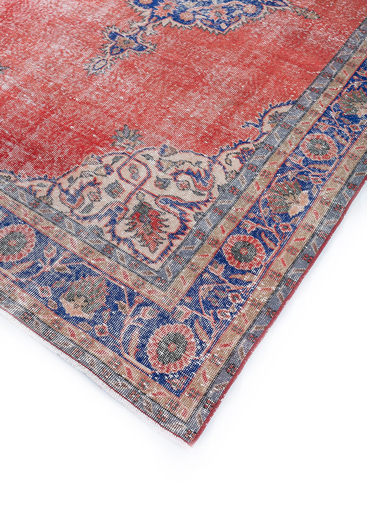 vintage red and orange wool hand knotted Rug - FloorShot