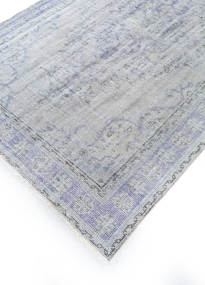 vintage pink and purple wool hand knotted Rug - FloorShot
