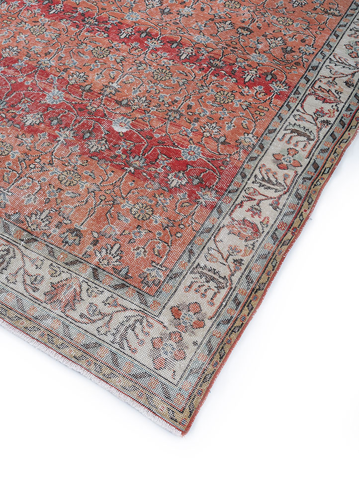 vintage red and orange wool hand knotted Rug - FloorShot