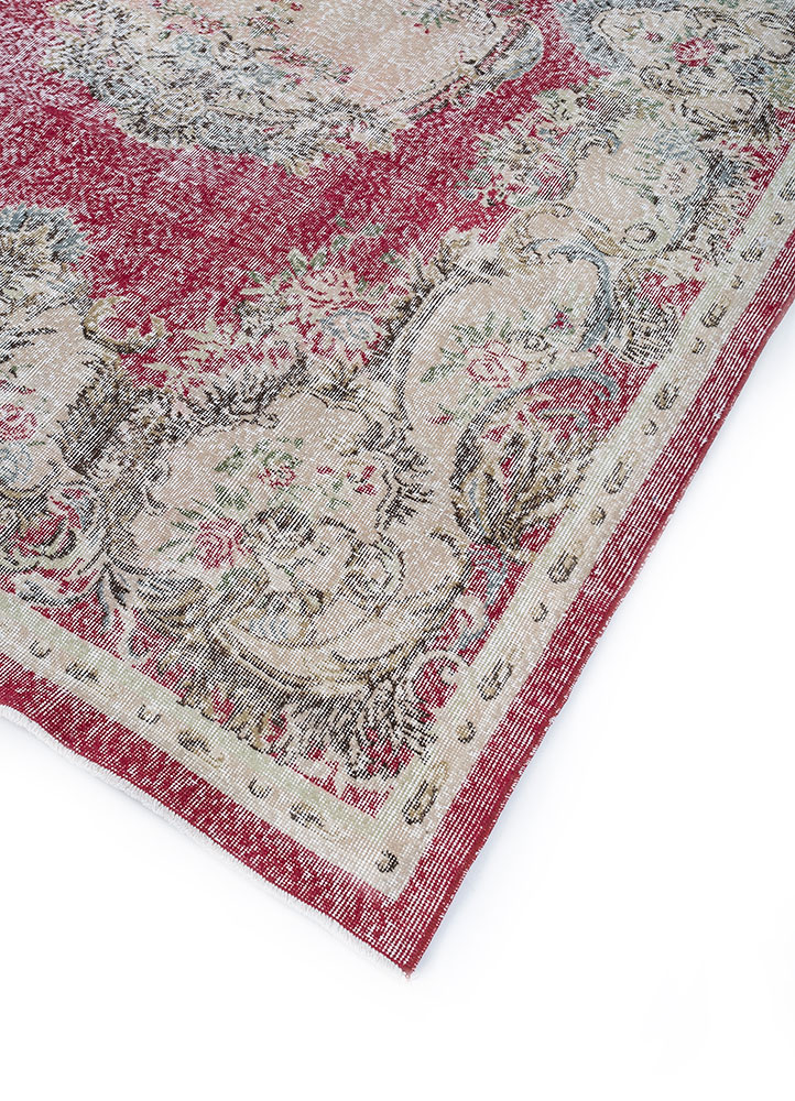 vintage red and orange wool hand knotted Rug - FloorShot