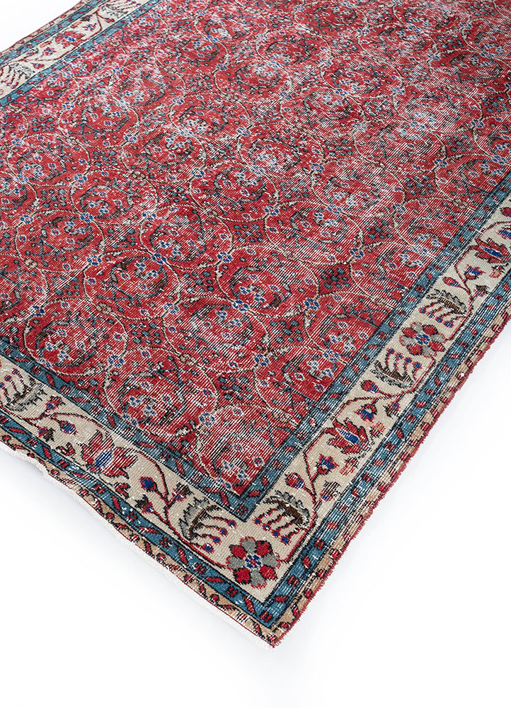 vintage red and orange wool hand knotted Rug - FloorShot