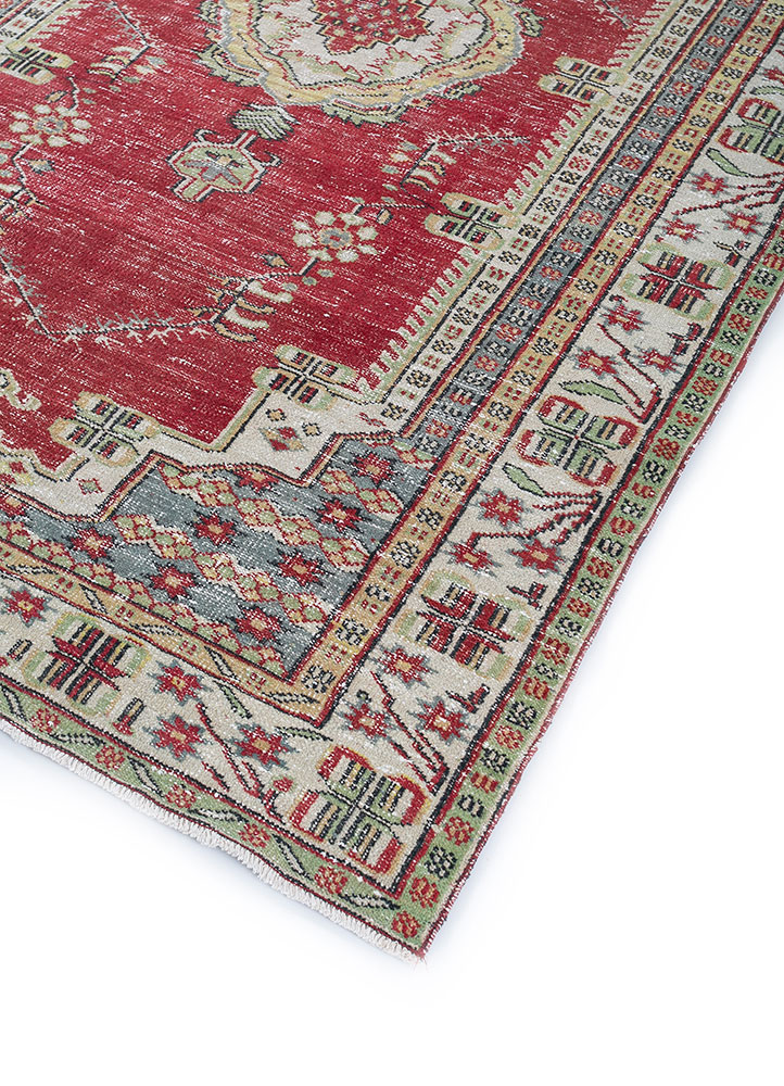 vintage red and orange wool hand knotted Rug - FloorShot